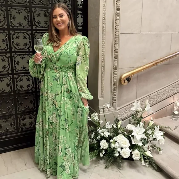 Ienna for Mac Duggal Floral Long Sleeve Chiffon A-Line Gown Sz 14 NWT 56013 - Picture 13 of 14